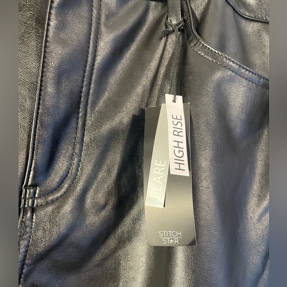 Stitch Star Black High Rise Flare Vegan Leather Pants, Size 16, NWT - Picture 4 of 7